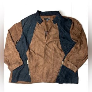 Madison Leigh‎ Women’s 18 W Lightweight Open Front Jacket Brown Black Plus Suede